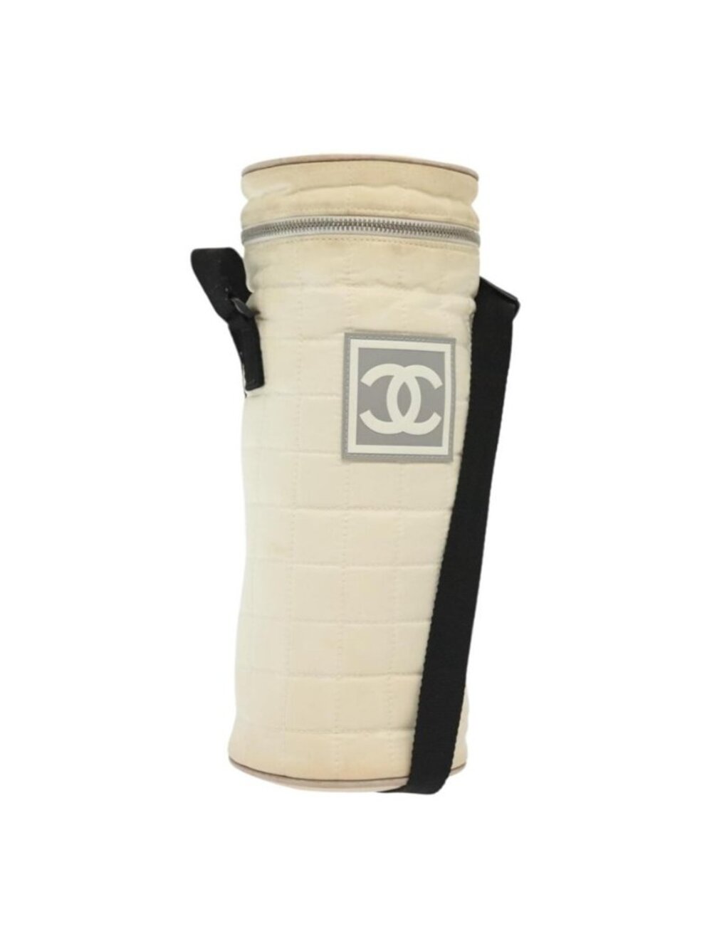 Authentic CHANEL Sports Bottle Holder Bag Nylon White Silver CC